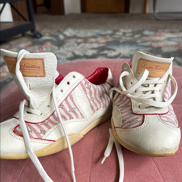 Louis Vuitton Red and White Sneakers with Leather Upper - Picture 1 of 12